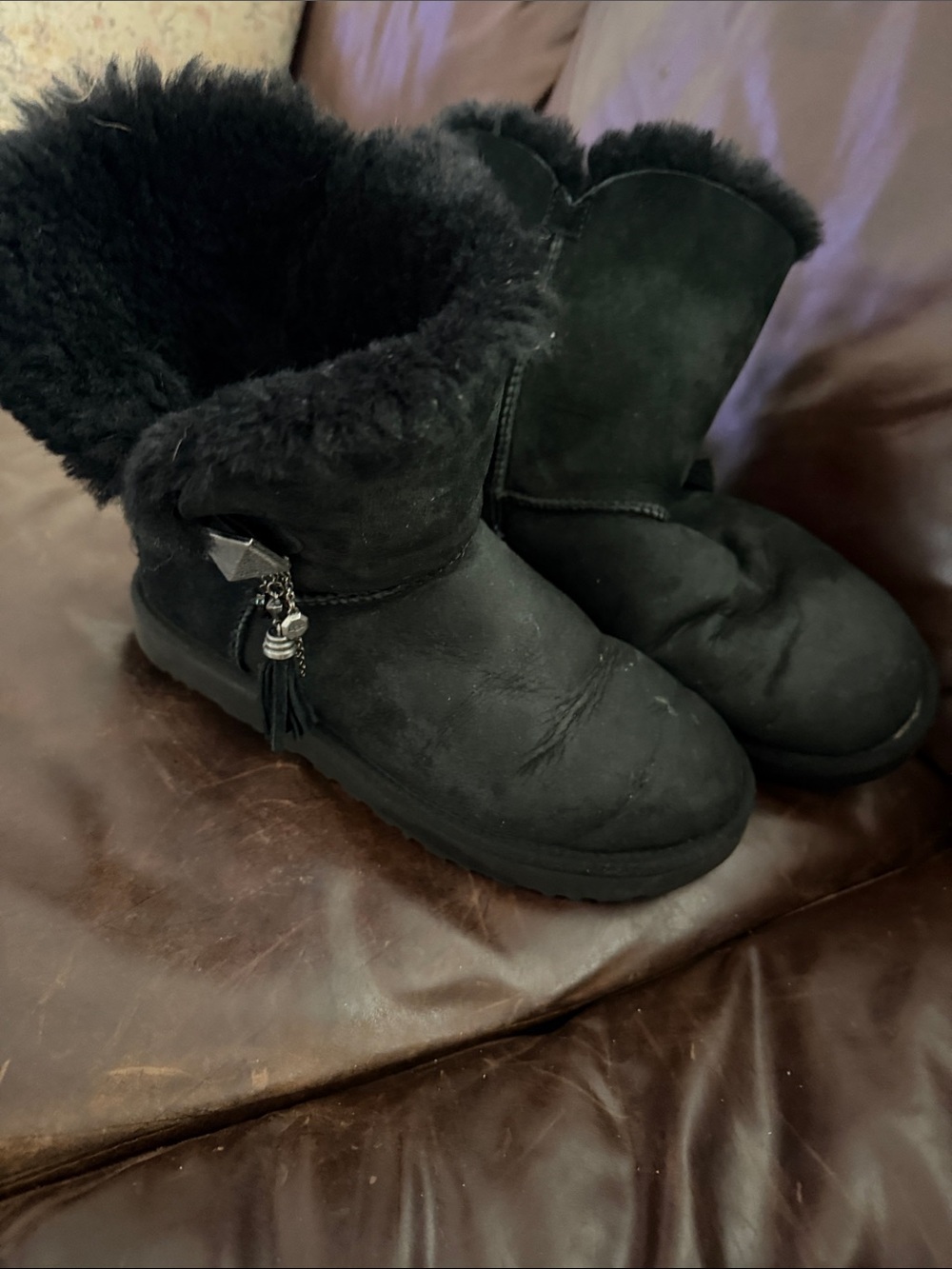 UGG Black Shearling-Lined Short Winter Boots size 8